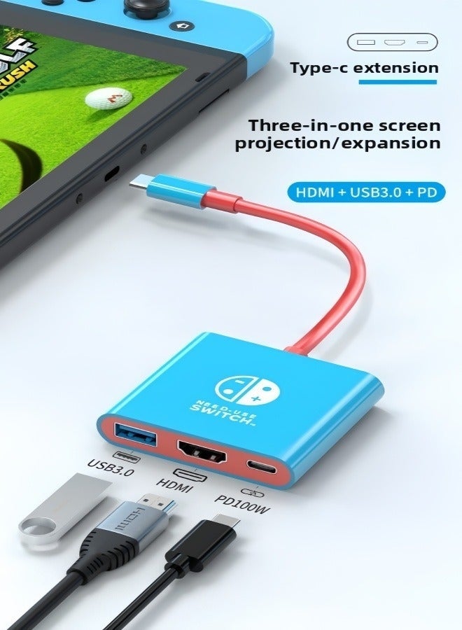 Stars Market Switch2 Portable Screen Mirroring Device Type-C Dock Supports 4K/60Hz HD HDMI + USB 3.0 + PD 100W Charging Compatible with Switch 2 / Switch 1 [Blue and Red] - Image 4